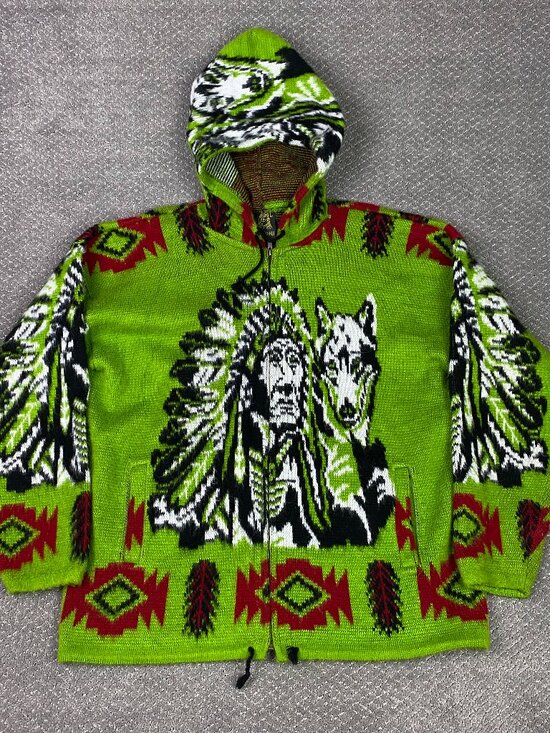 Tejidos Ruminahui Other - Tejidos Ruminahui Sweater Hoodie Mens Large Native American Chief Wolf Wool
